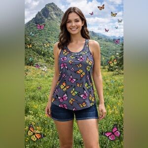 No Boundaries Tank Top Juniors Size Large (11-13) Gray with butterflies